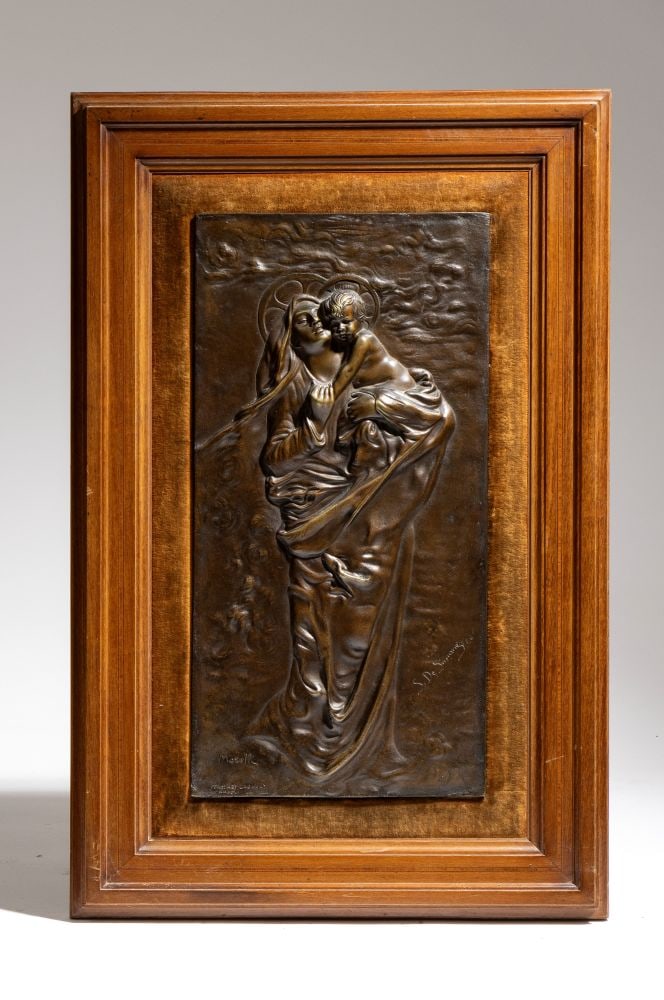 FONDERIA LAGANÀ Bronze plaque depicting the Most Pure Mother - Naples, early 20th century (1 of 6)