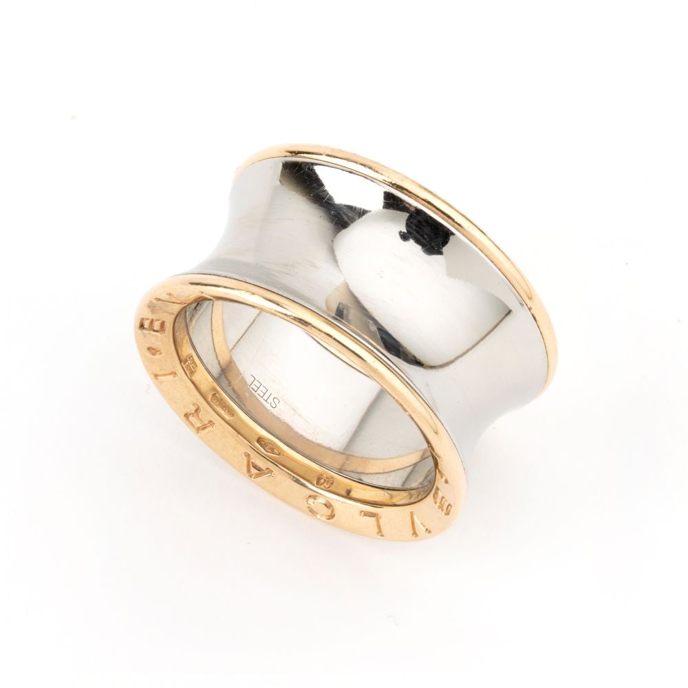 BULGARI Bzero1 Anish Kapoor Collection: gold and steel ring: 18k pink gold and steel. Signed: ‘BVLGARI’.Hallmarked "750 - 3765 - MADE IN ITALY - PO04628 - STEEL - 60". IT size 19 – US size 9. Weight: 11.5 g.The Anish Kapoor model was launched 