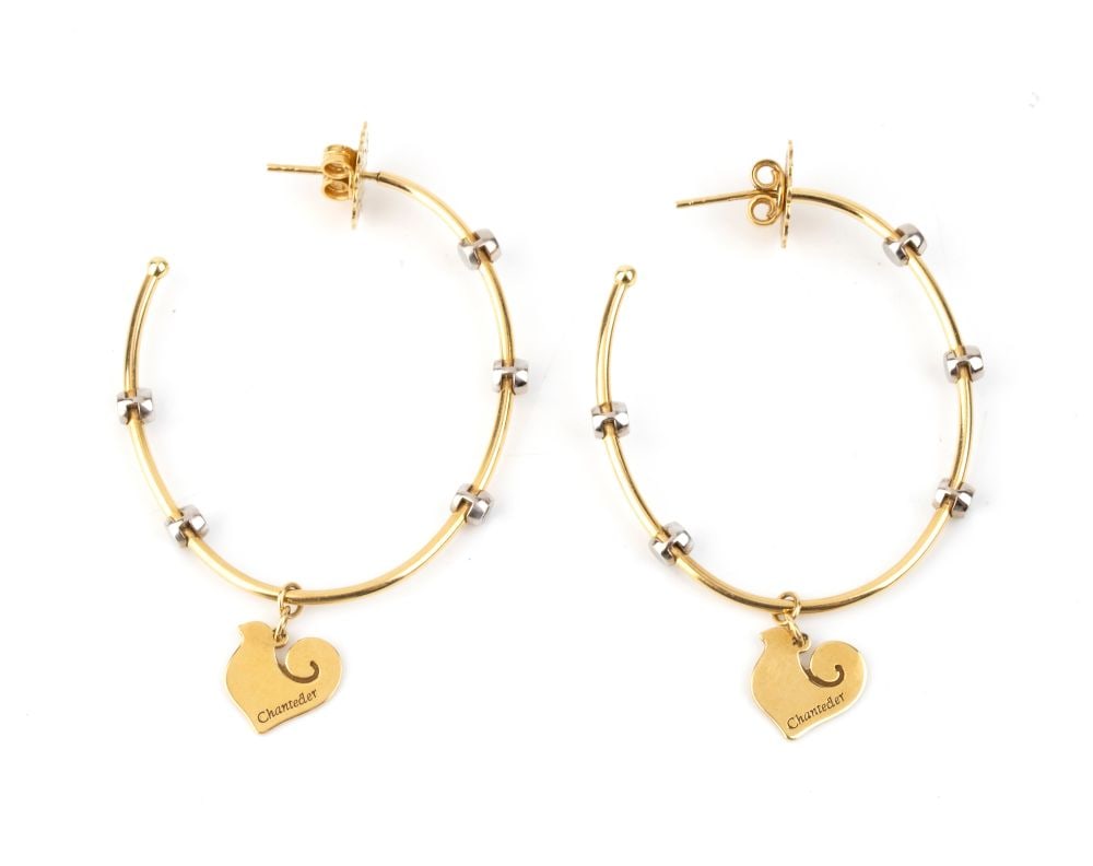 CHANTECLER Diamond gold pair of earrings: Thread 18k yellow gold, with white gold diamond settings.Signed "CHANTECLER CAPRI".Diameter: 4 cm. Weight: 10.4 g.