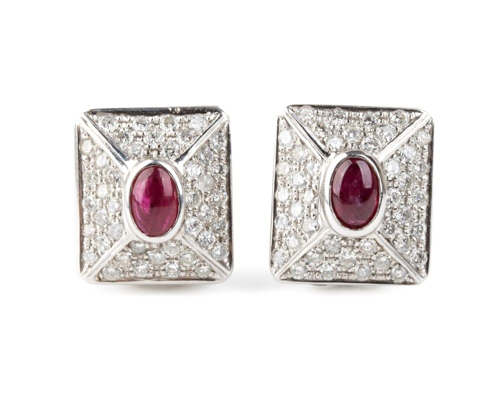 Ruby diamond gold pair of earrings (1 of 4)