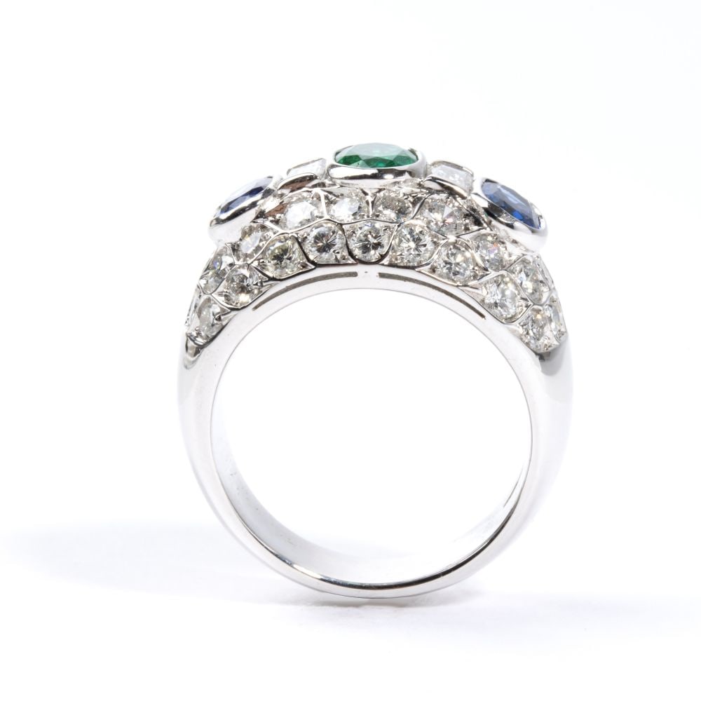 Emerald sapphires diamonds gold ring - 2