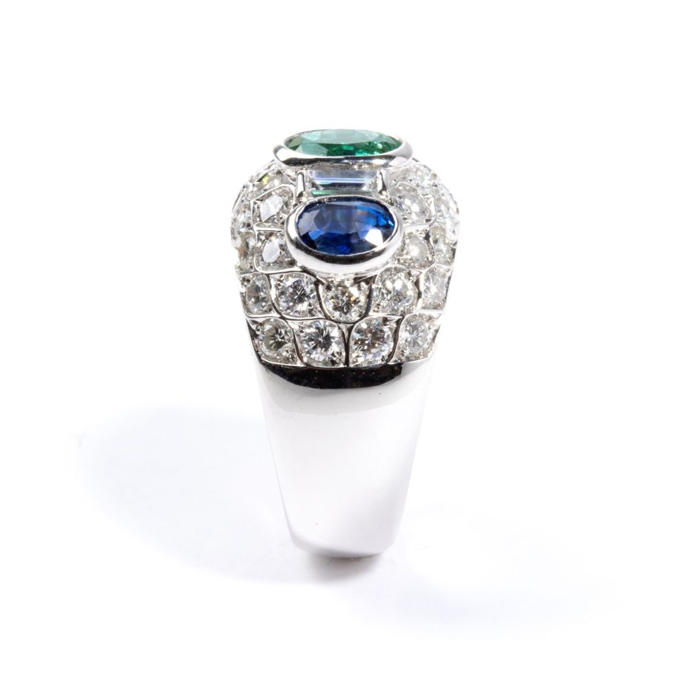 Emerald sapphires diamonds gold ring - 3