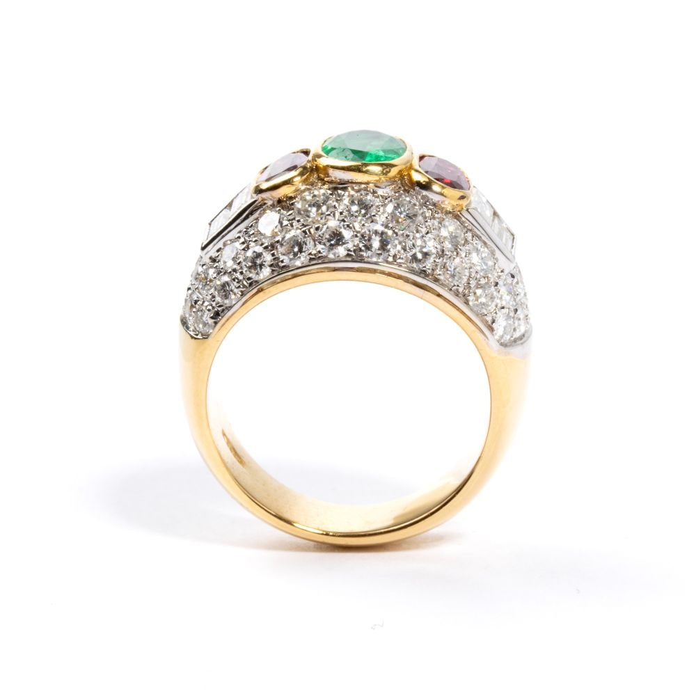 Emerald rubies diamond gold ring - 2