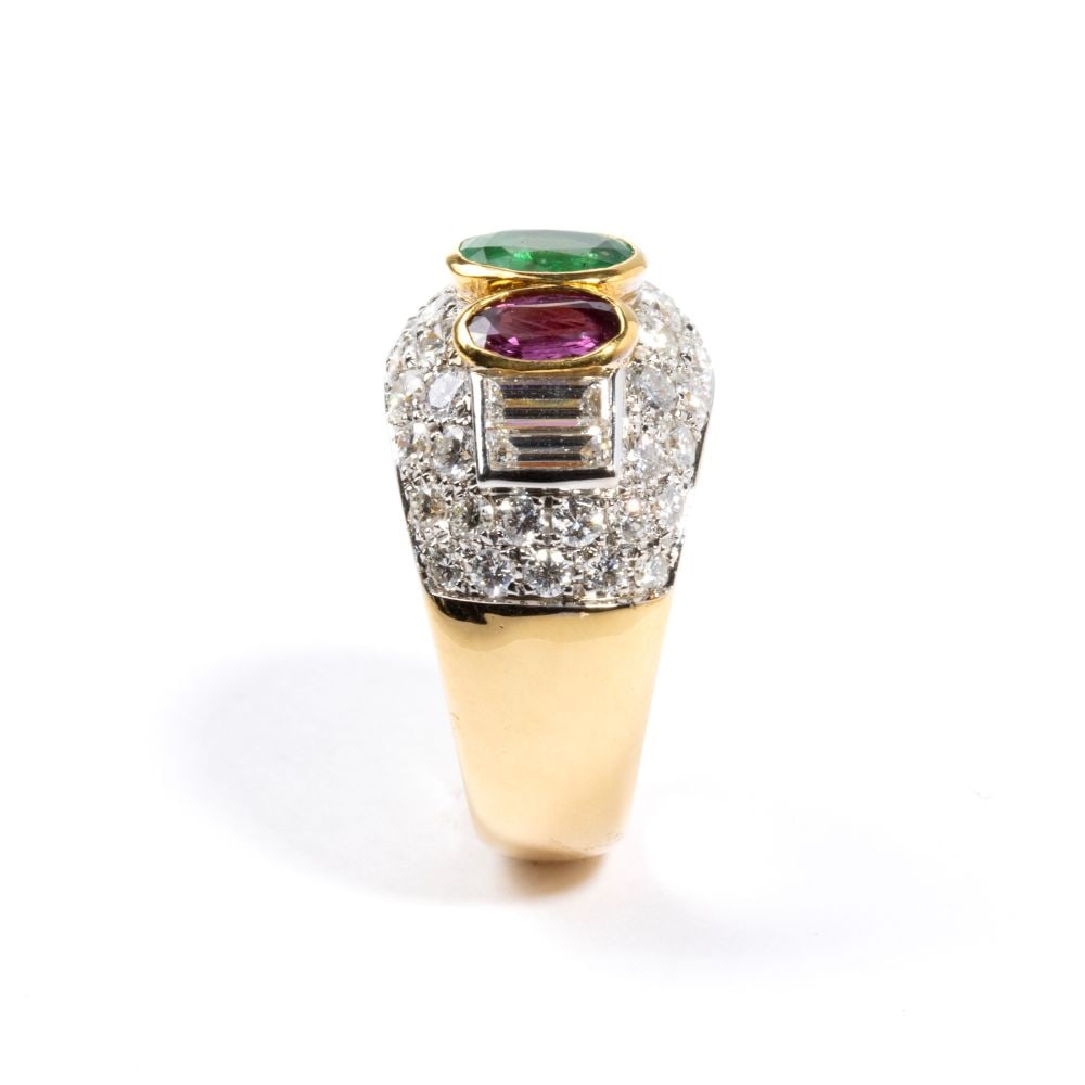 Emerald rubies diamond gold ring - 3