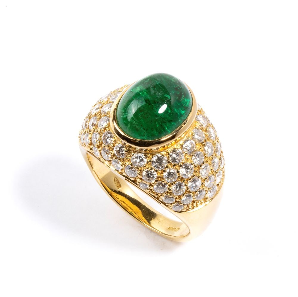 Emerald diamond gold band ring (1 of 4)