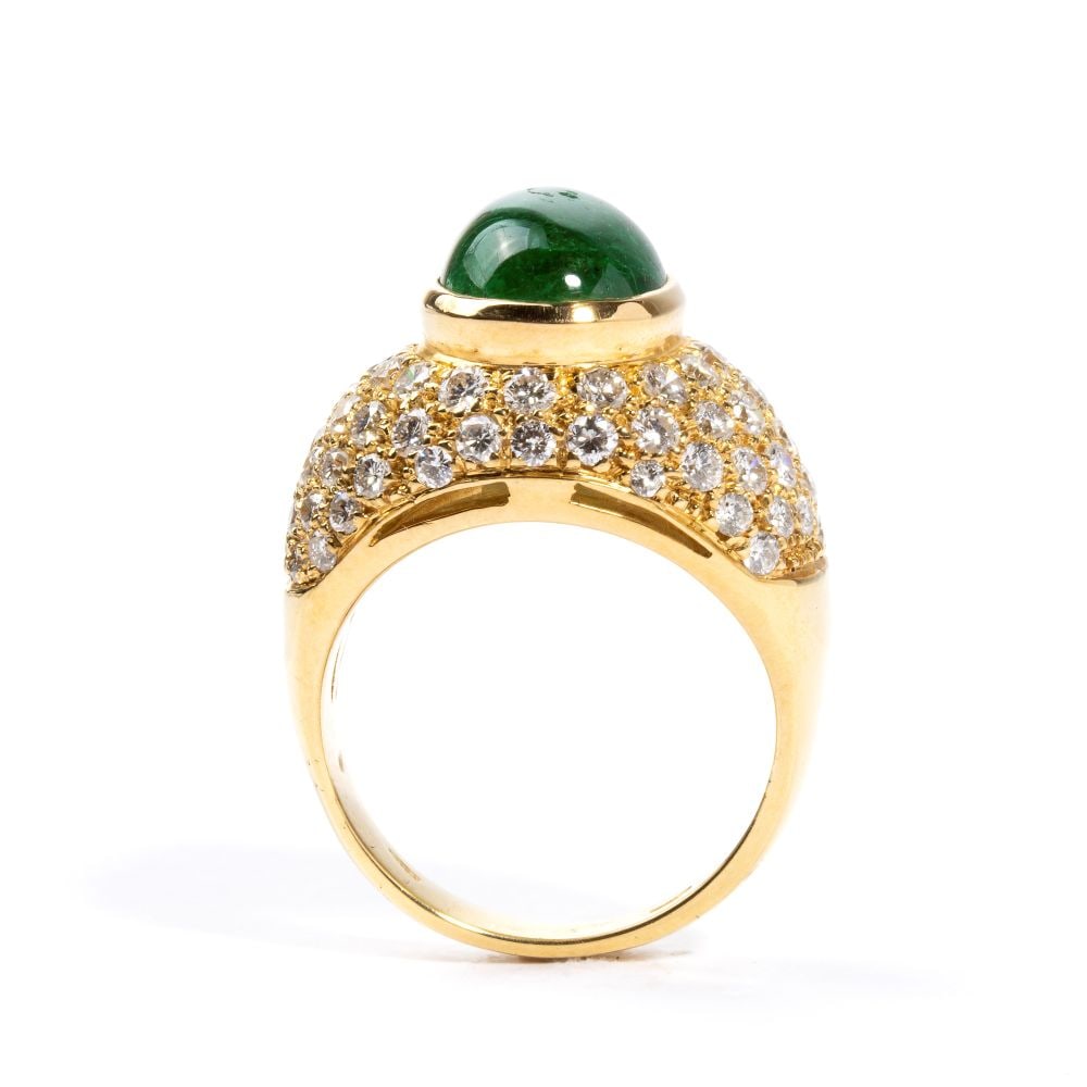 Emerald diamond gold band ring - 2
