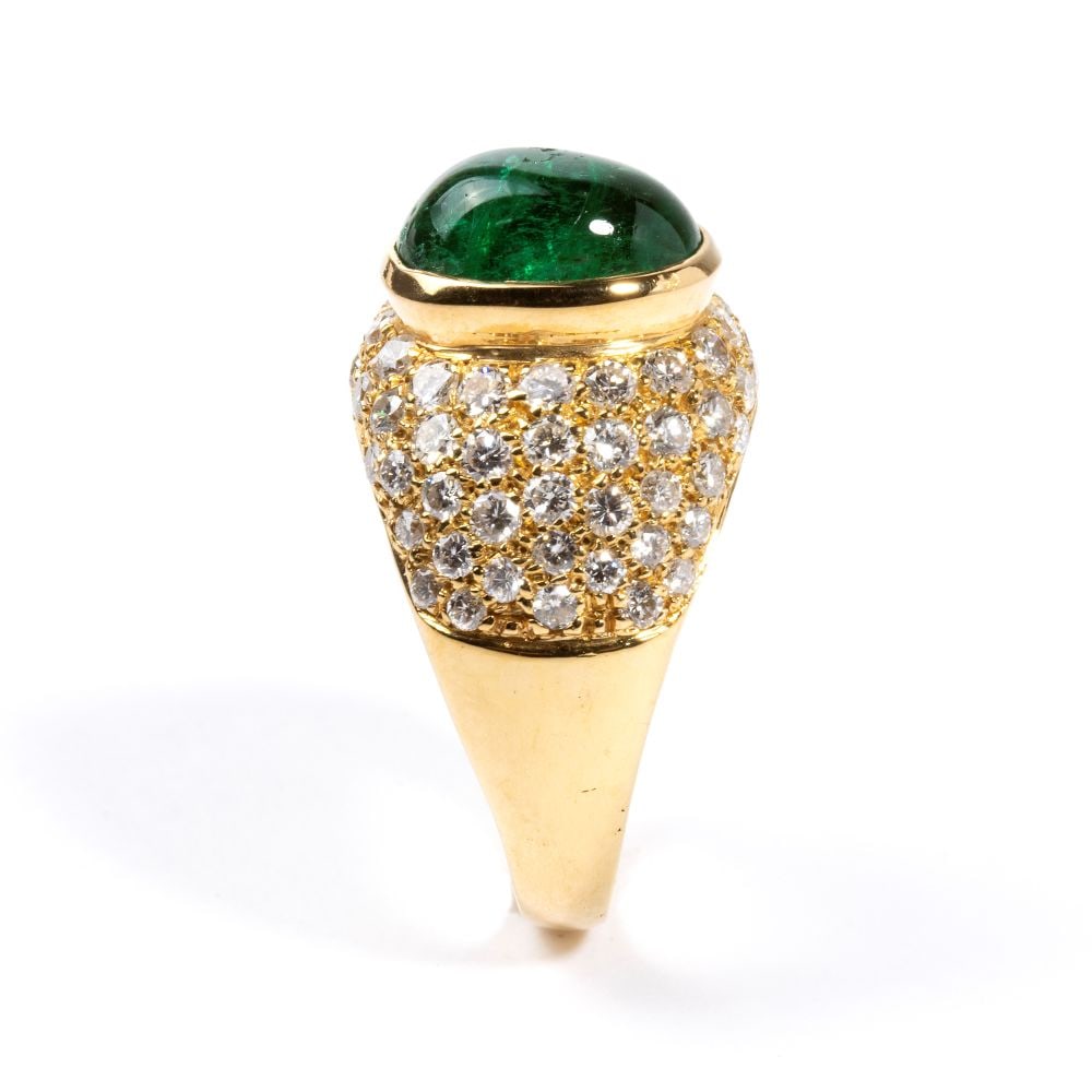 Emerald diamond gold band ring - 3