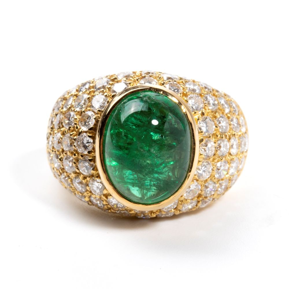 Emerald diamond gold band ring - 4