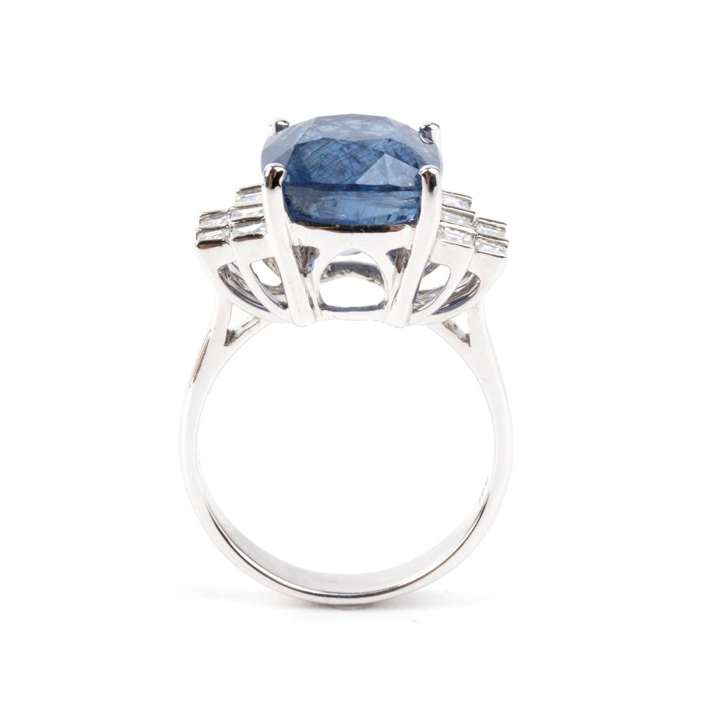 Blue sapphire diamond gold ring - 2
