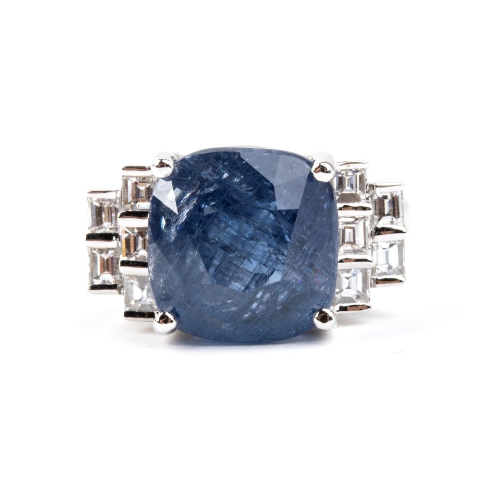 Blue sapphire diamond gold ring - 4