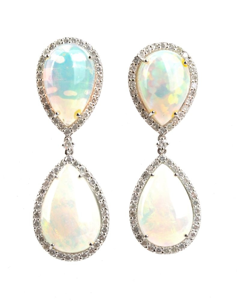 Opal diamond pair of gold drop earrings (1 of 4)