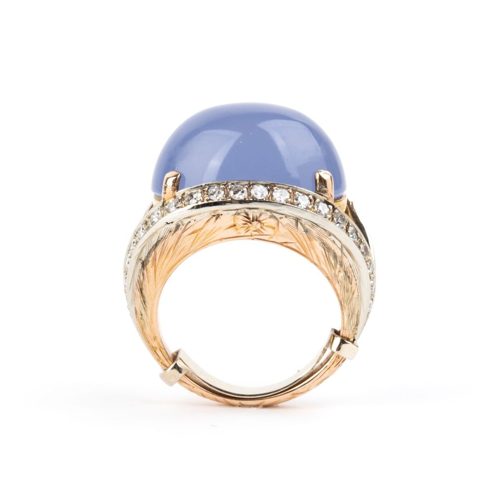 Diamonds chrysoprase gold ring - 2