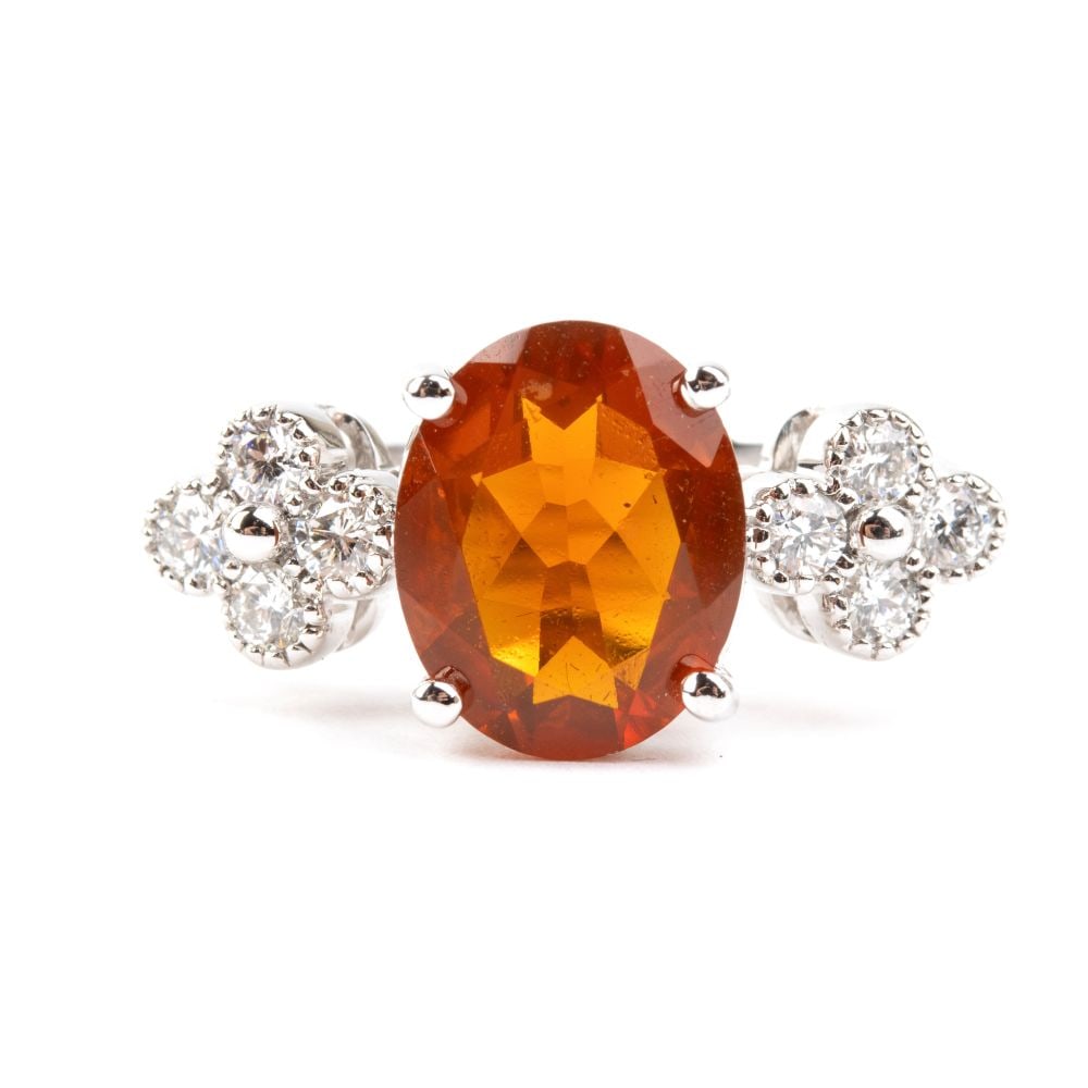 Fire opal diamond gold ring - 4