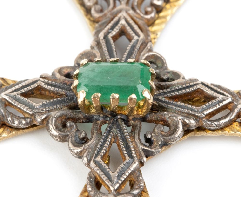 Emerald gold silver cross pendant - 3