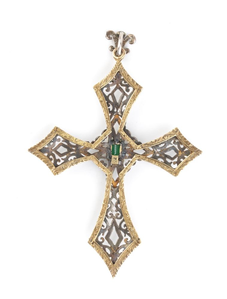 Emerald gold silver cross pendant - 4