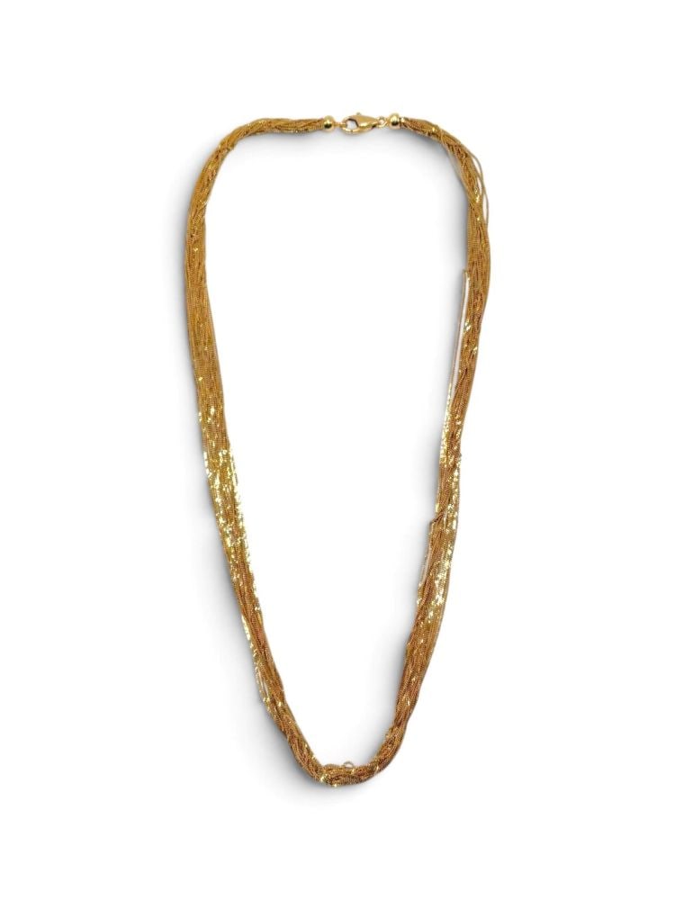 Multi-strand gold necklace: Comprising sixteen delicate grumetta-link 18k yellow gold chains.Length: 36 cm. Weight: 10.6 g.