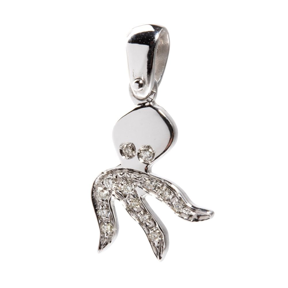 Diamond gold pendant: 18k white gold, featuring the stylised silhouette of an octopus embellished with a pavé set round brilliant-cut diamonds, estimated to weigh a total of approx. 0.06 ct.Hallmarked “750”