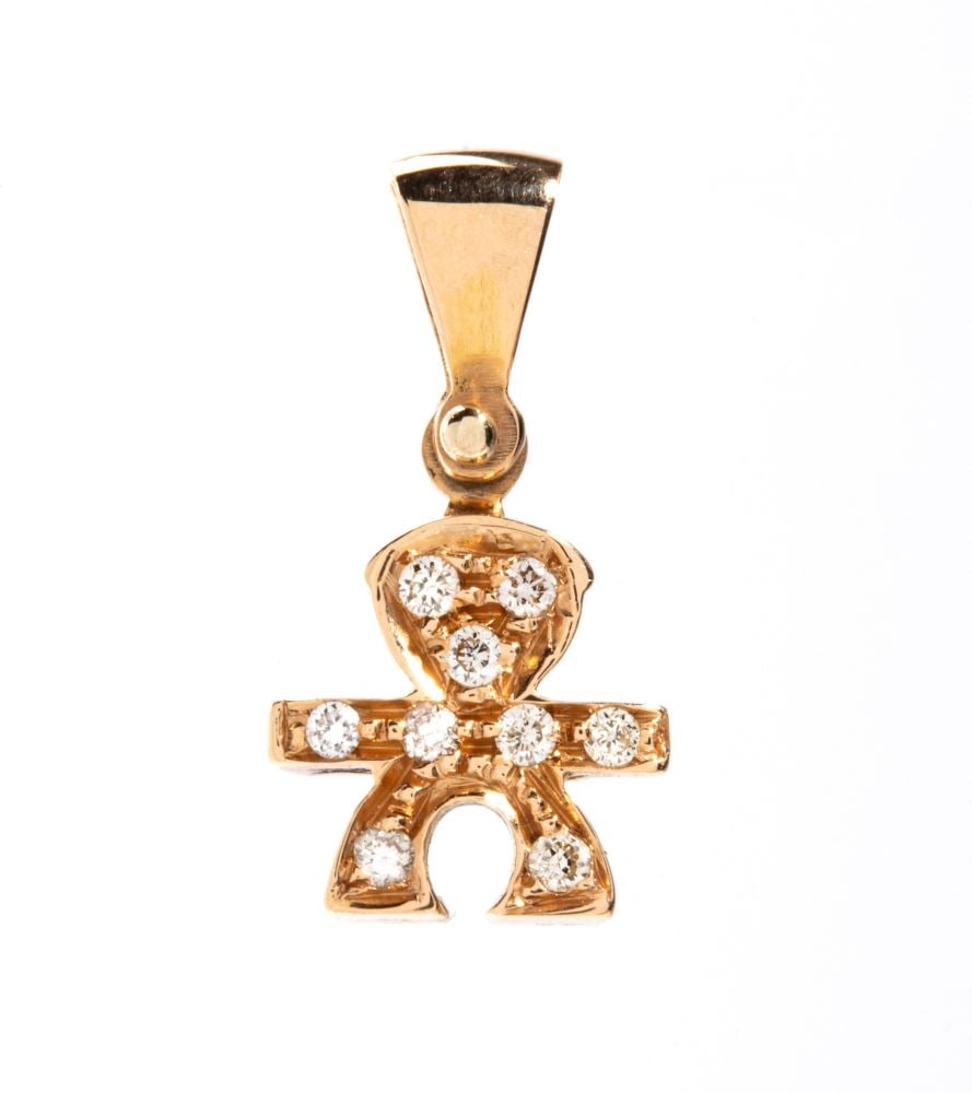 Diamond gold pendant: 18k pink gold, featuring the stylised silhouette of a little boy, embellished with a pavé setting round brilliant-cut diamonds, estimated to weigh a total of approx. 0.08 ct, colour I-J, clarity