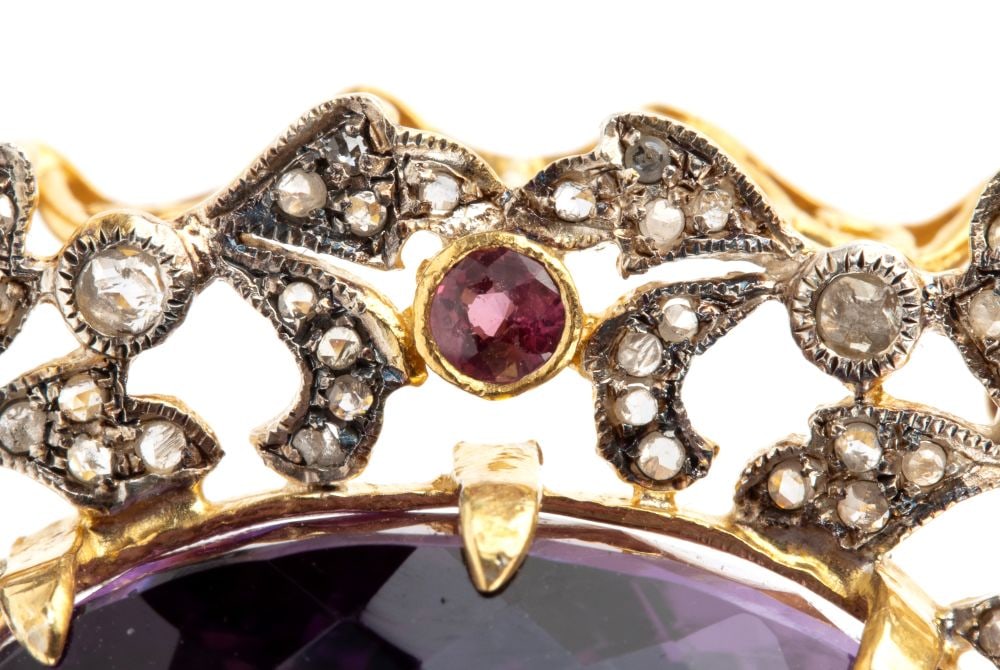 Amethyst diamond ruby gold and silver pendant - 2