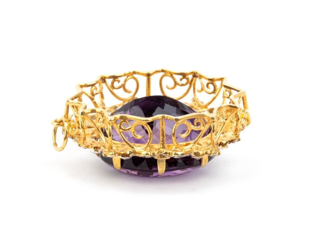 Amethyst diamond ruby gold and silver pendant - 4
