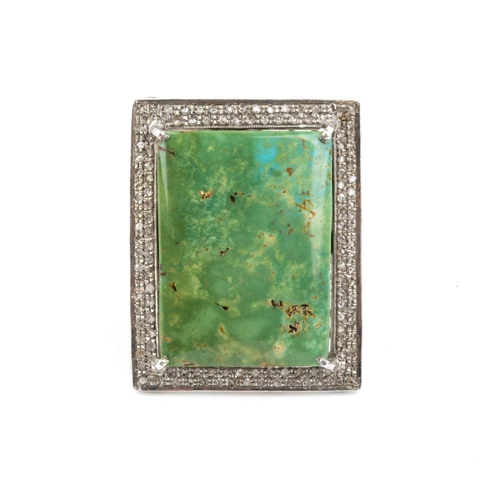 Turquoise diamond gold silver ring - 2