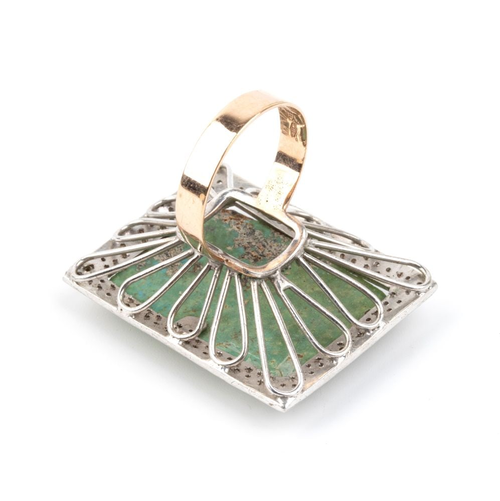 Turquoise diamond gold silver ring - 3