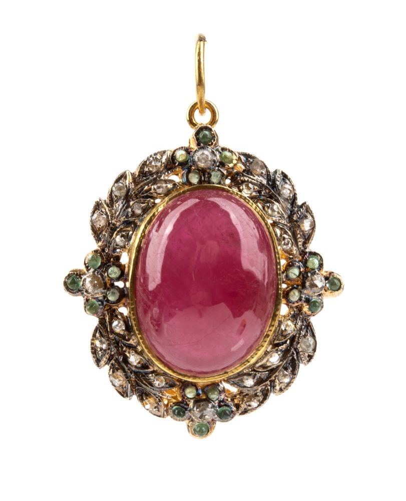 Ruby diamond emerald gilded silver pendant (1 of 5)