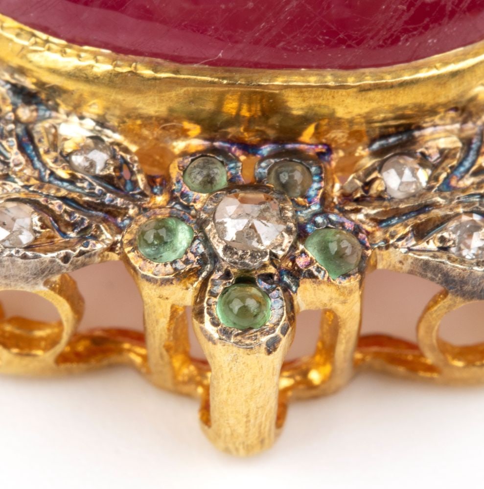 Ruby diamond emerald gilded silver pendant - 3
