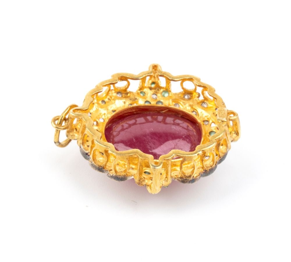 Ruby diamond emerald gilded silver pendant - 4