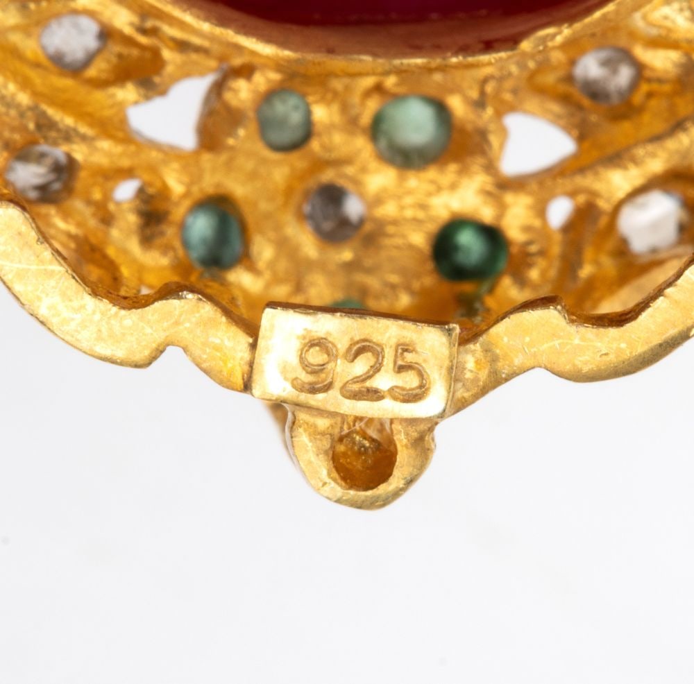 Ruby diamond emerald gilded silver pendant - 5