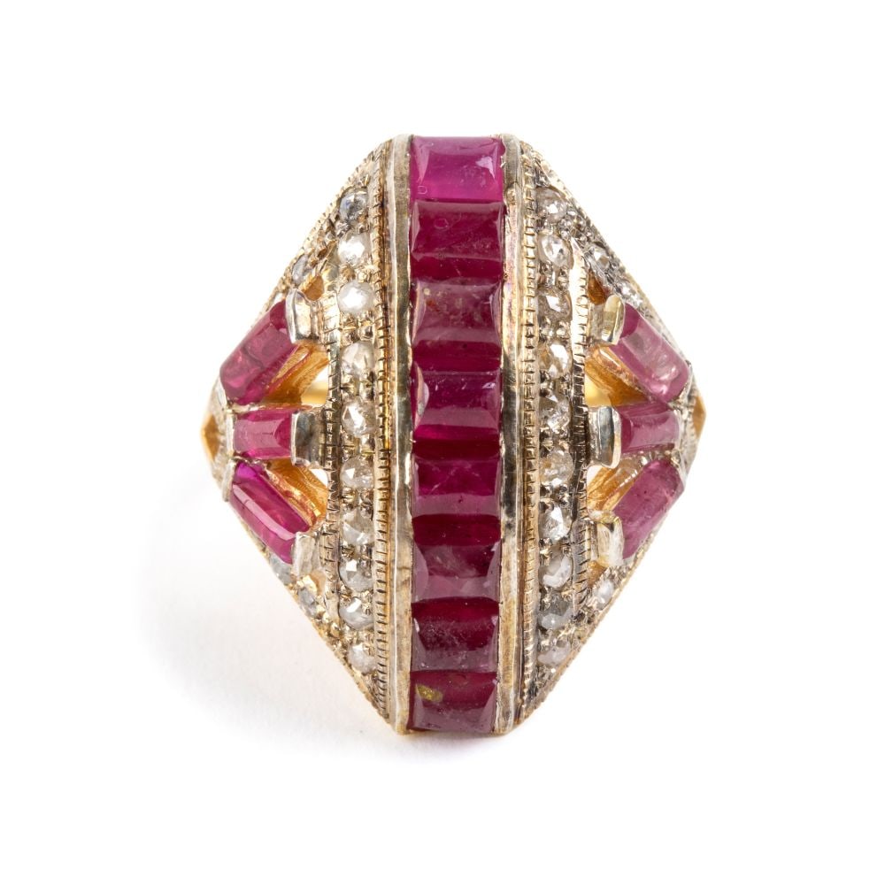 Diamond ruby silver ring - 4