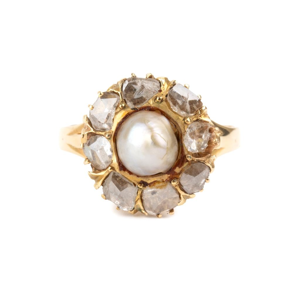 Diamond pearl gold ring - 4