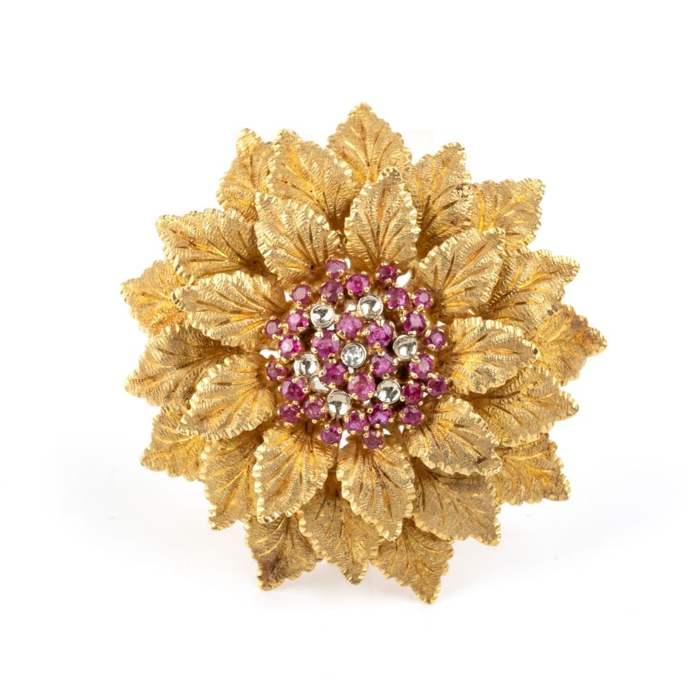 Ruby diamond gold brooch (1 of 6)