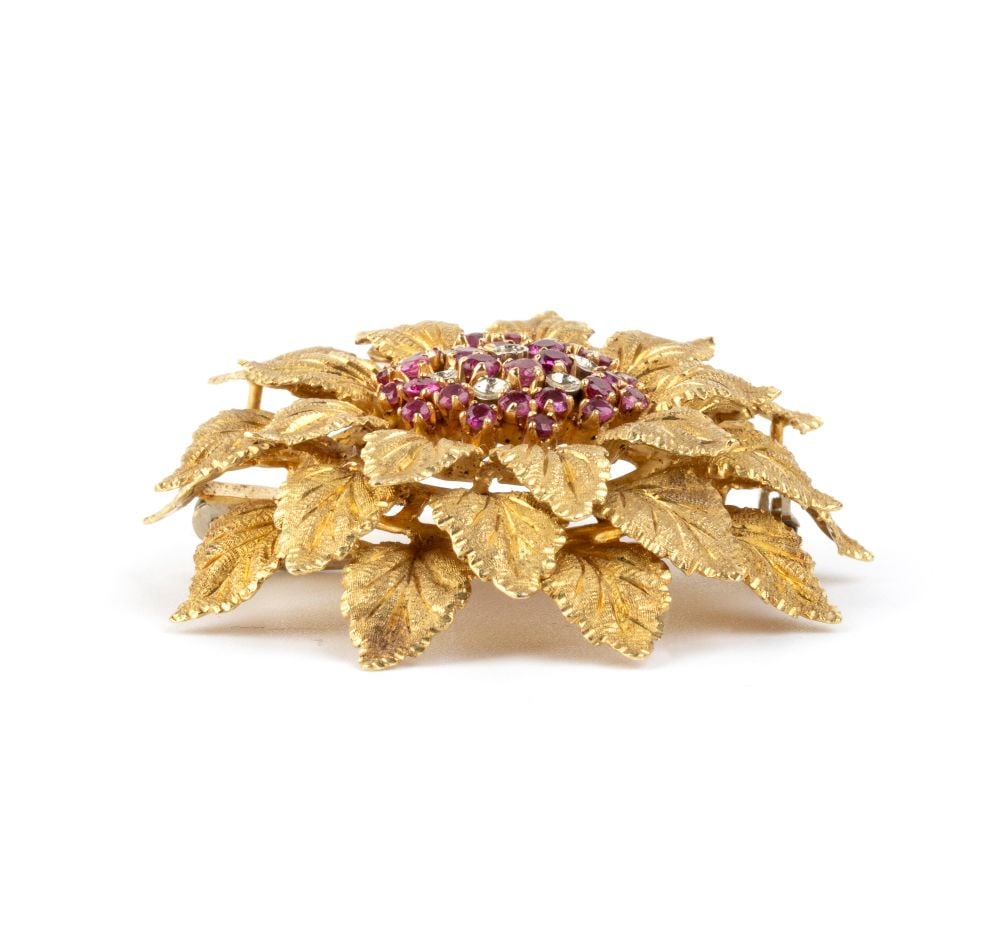 Ruby diamond gold brooch - 2