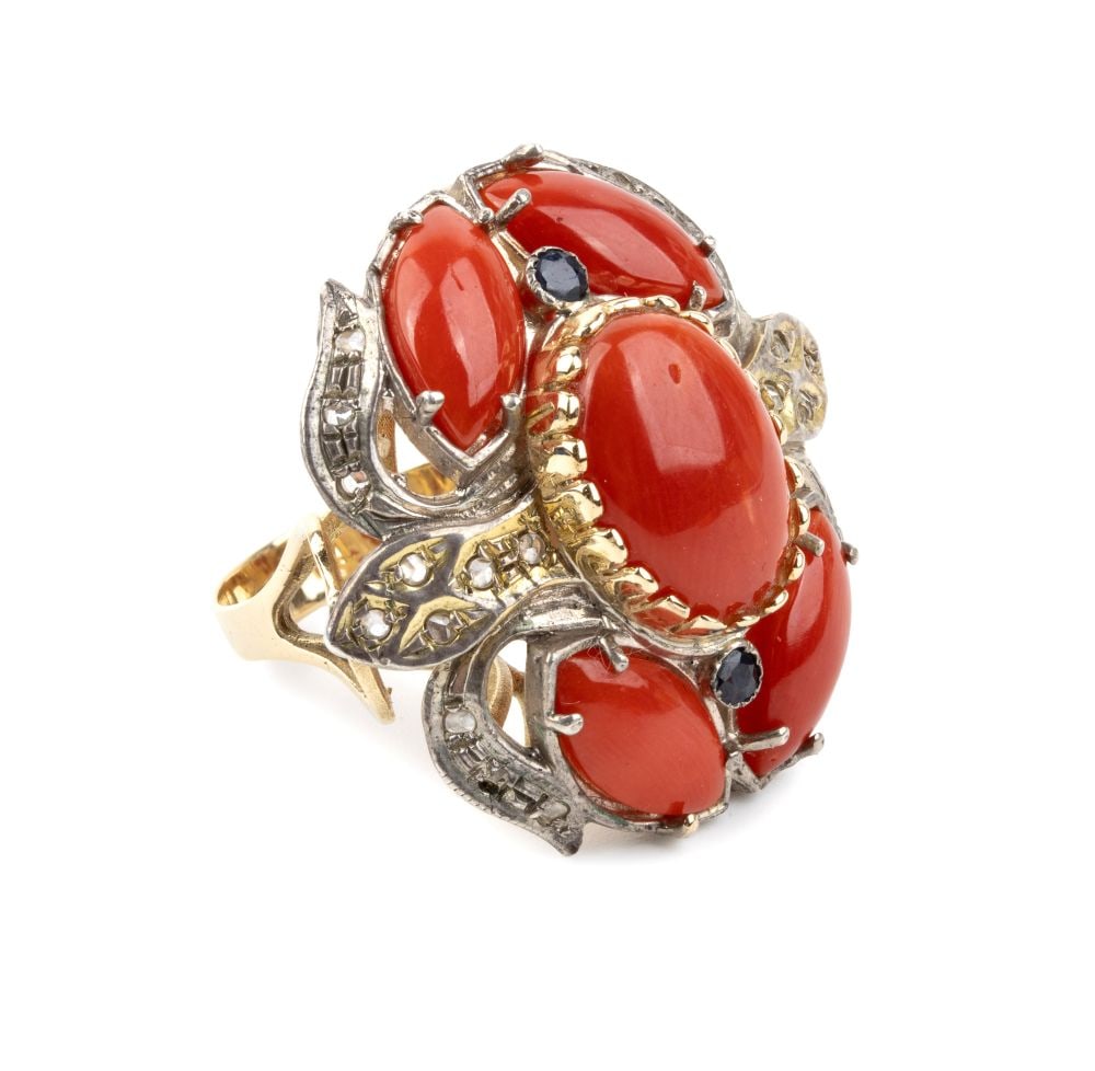 Mediterranean coral gold and silver ring (1 of 5)