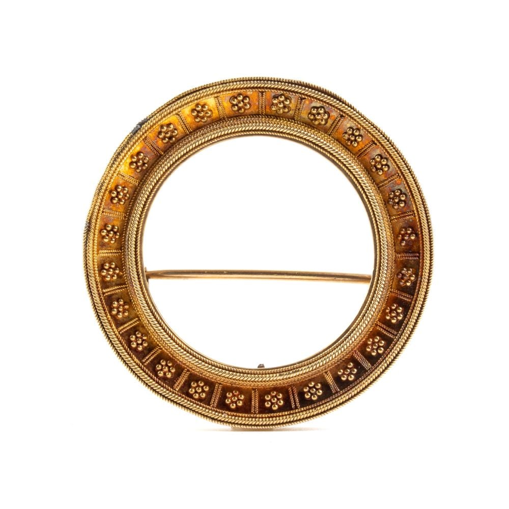 Archaeological-style circular gold brooch (1 of 3)