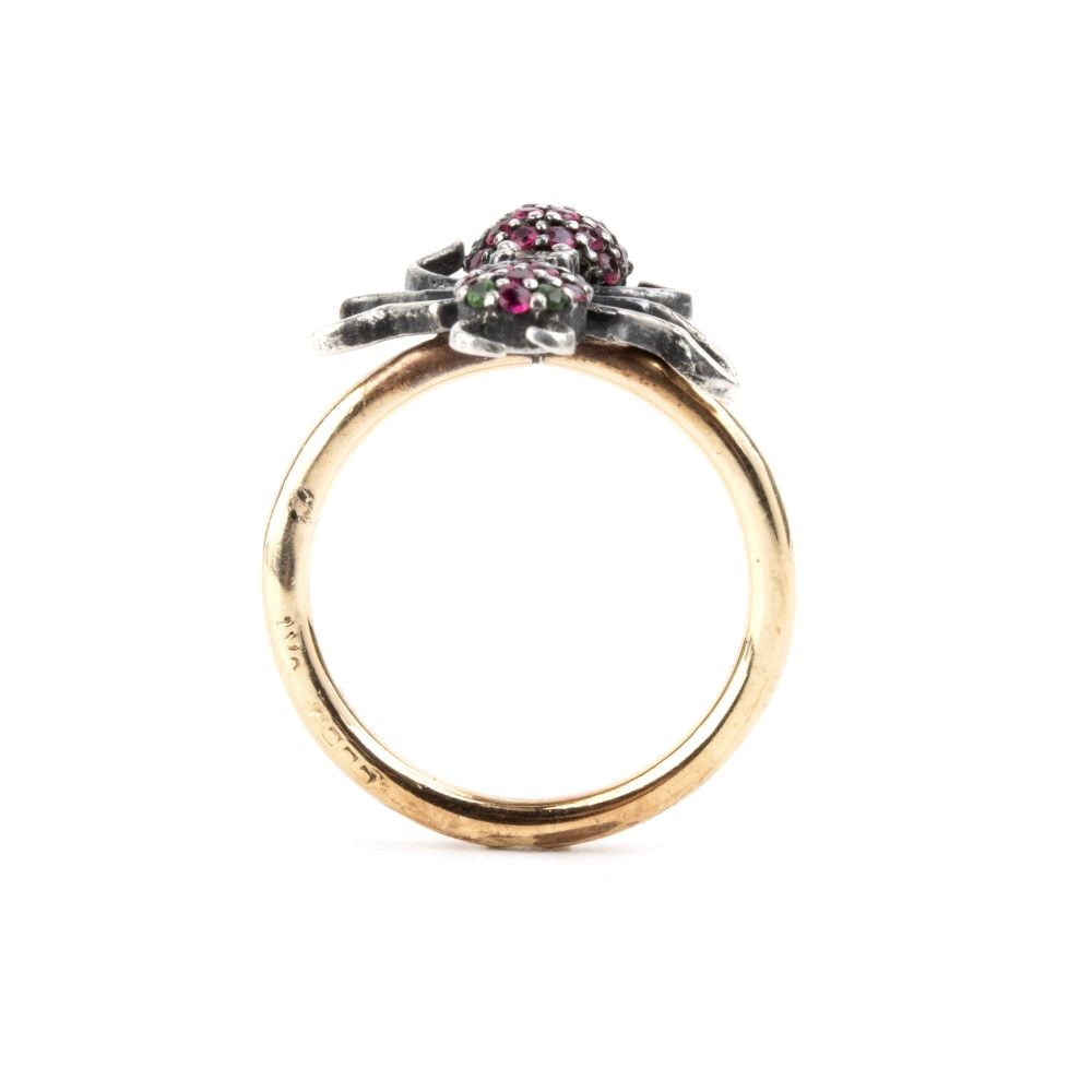 Ruby diamond gold and silver insect ring - 2
