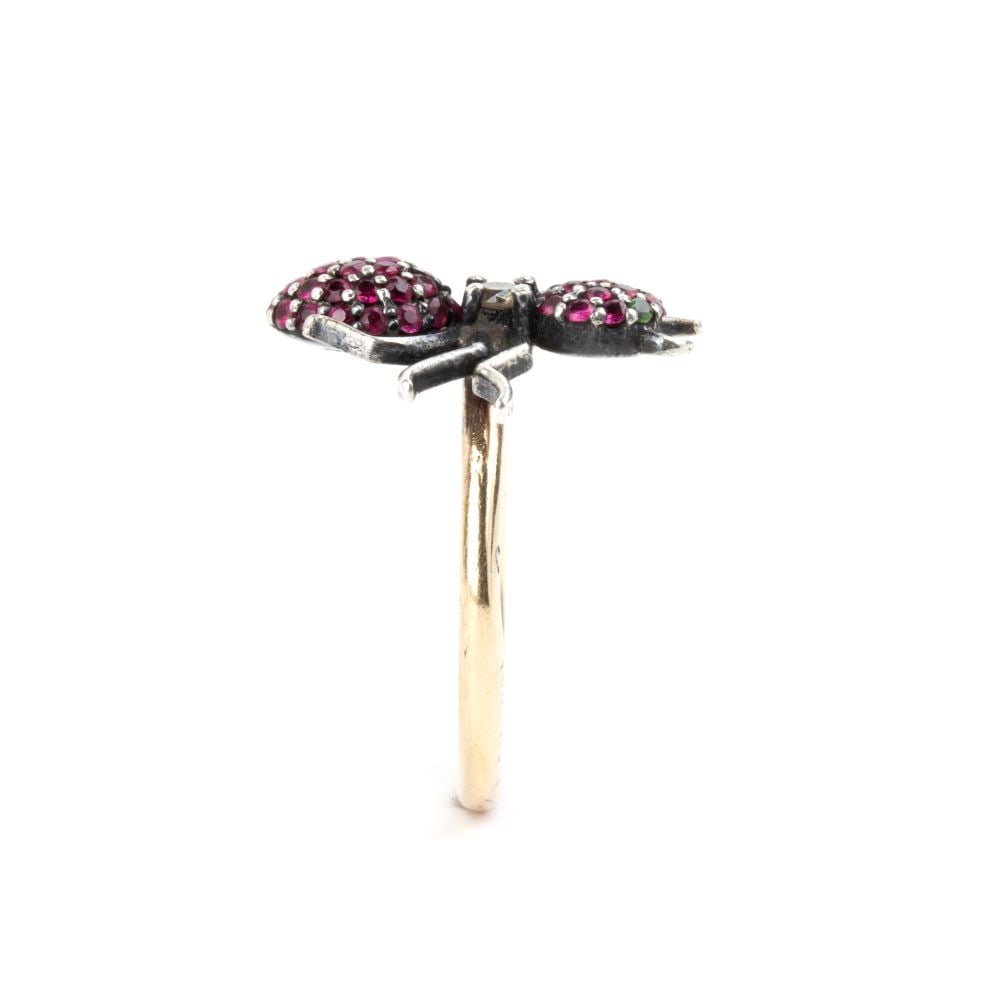 Ruby diamond gold and silver insect ring - 3