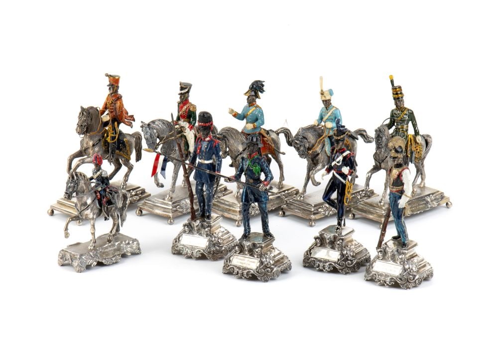 A group of ten Italian sculptures in silver and polychrome enamels (1 of 4)