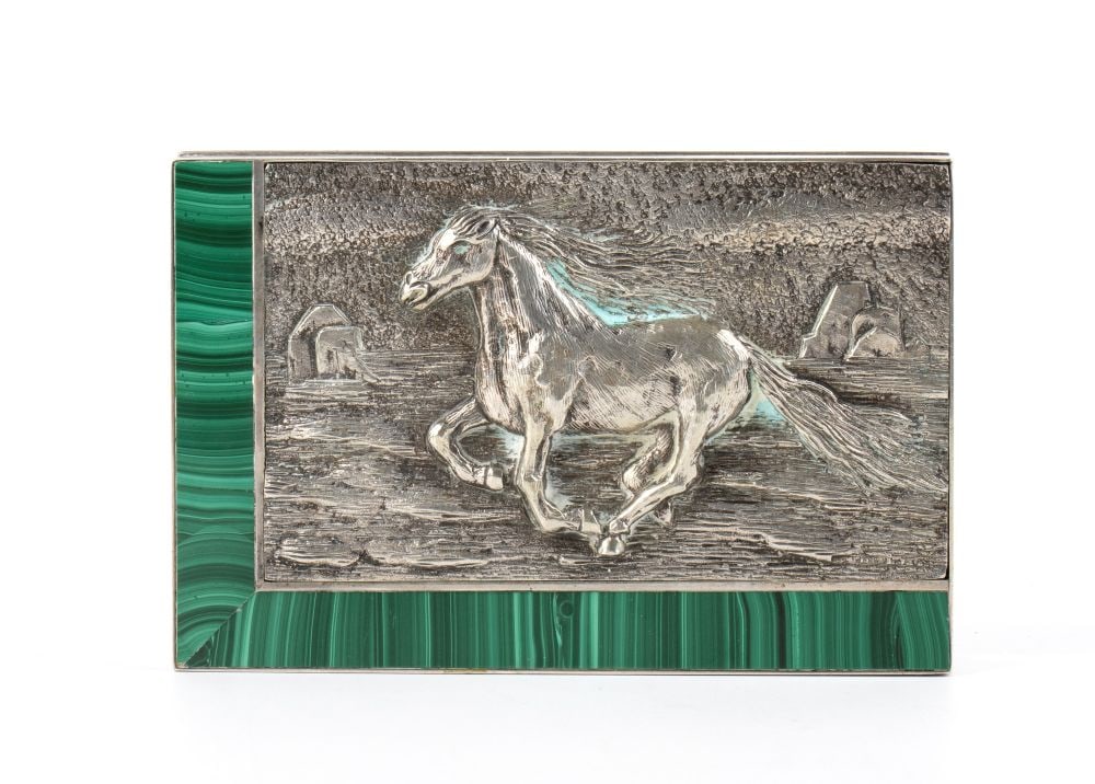 Italian solid silver and malachite case - 2