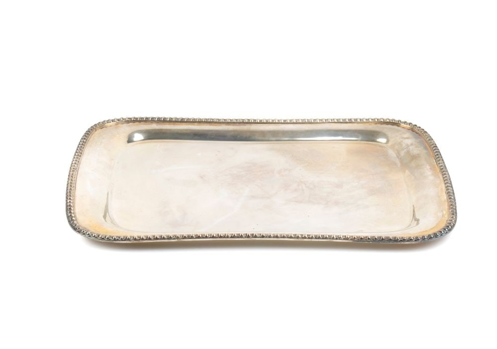 Italian solid silver tray: rectangular shaped.800/1000 silver, hallmarked "800".