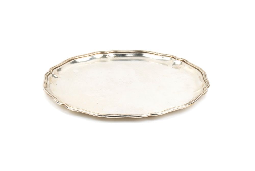 MANLIO SCHREIBER Italian solid silver tray: 800/1000 silver, oval shaped.Hallmarked "800 - 13 BS", signed SCHREIBER.