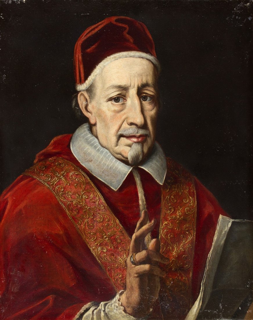 Anonimo romano della fine del Seicento - Pontefice: Late seventeenth century roman anonymous Blessing Pope Oil on canvas, cm. 66 x 52