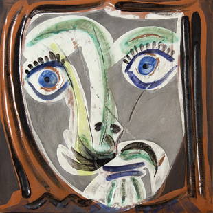 PABLO PICASSO - Volto: PABLO PICASSOMlaga 1881 – Mougins 1973Face Painted ceramic 31 x 31 cm Mark impressed on the back: Madoura Plein Feu Empreinte Originale de Picasso - J. 110 A 8/50