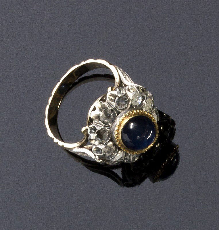 14K GOLD SILVER DIAMOND AND BLUE SAPPHIRE RING (1 of 1)