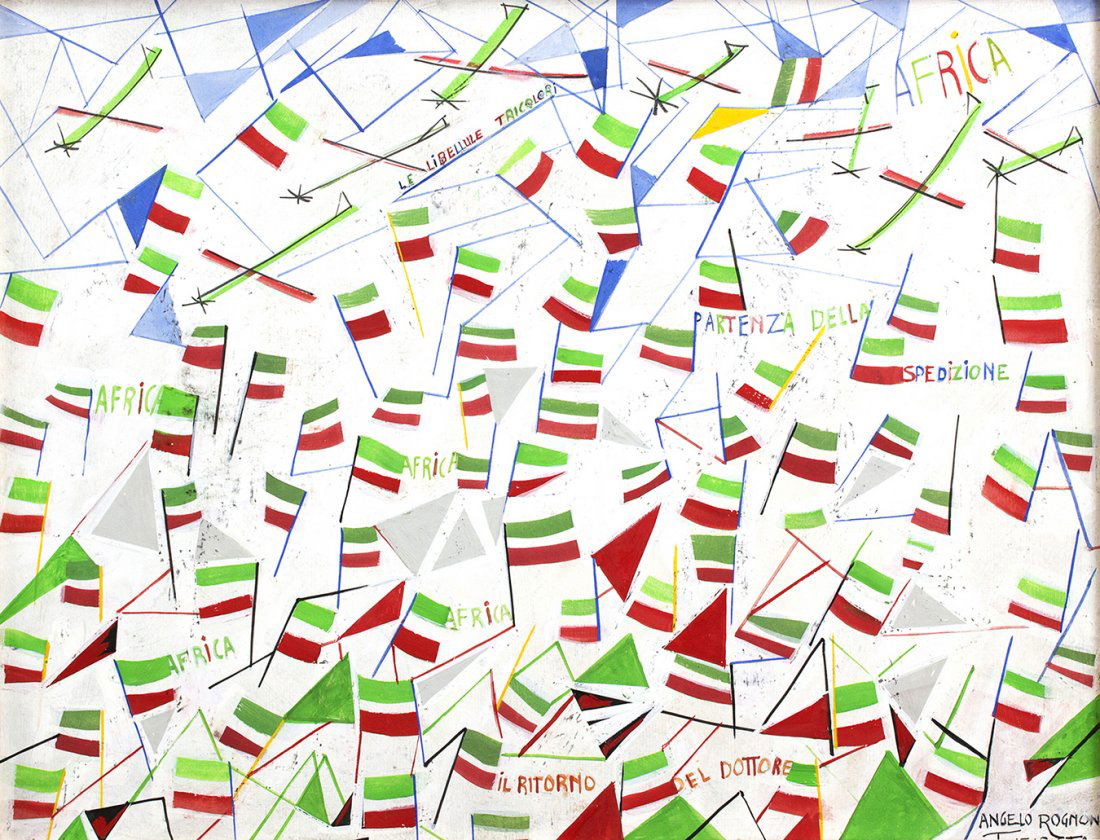 ANGELO ROGNONI - Tricolor Dragonflies: ANGELO ROGNONI Pavia, 1896 - 1957 Tricolor Dragonflies Mixed media on cardboard, 38,5 x 49,5 cm Signed lower right: Angelo Rognoni / futurista LITERATURE Angelo Rognoni, cured by Mario Verdone, ed. Ri