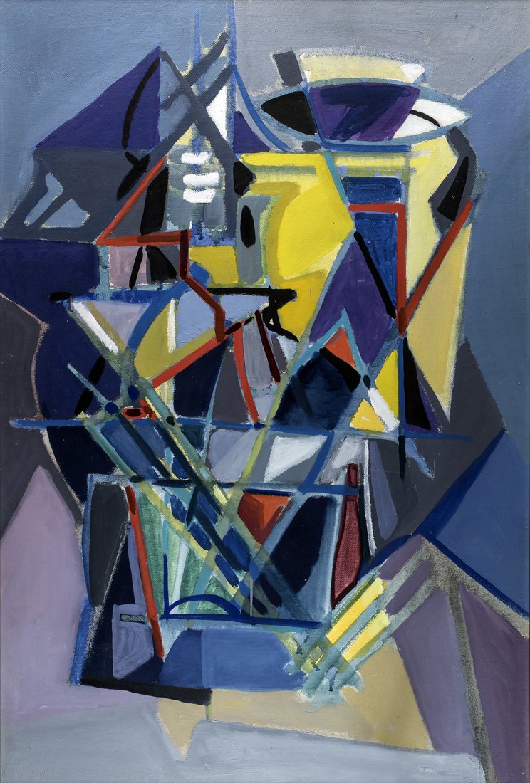 ANTONIO CORPORA - Geometrical abstract, 1954: ANTONIO CORPORA Tunisi, 1909 - Roma, 2004 Geometrical abstract, 1954 Oil on canvas, 55 x 82 cm Signed on the back: Corpora Inscribed on the back: Galleria dellâ€™Obelisco Photo-certificate by Lib