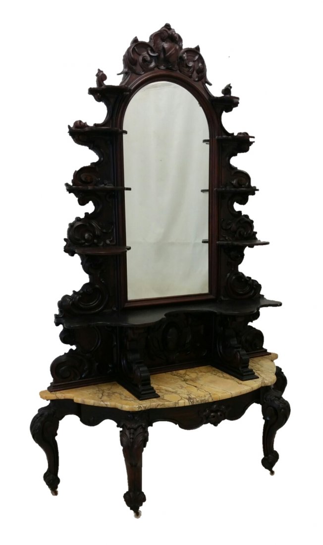 #403- Unusual Rosewood Alexander Roux Vict M/T Étagere: #403- Unusual Rosewood Alexander Roux Victorian M/T Étagère 88” X 63” X 20”