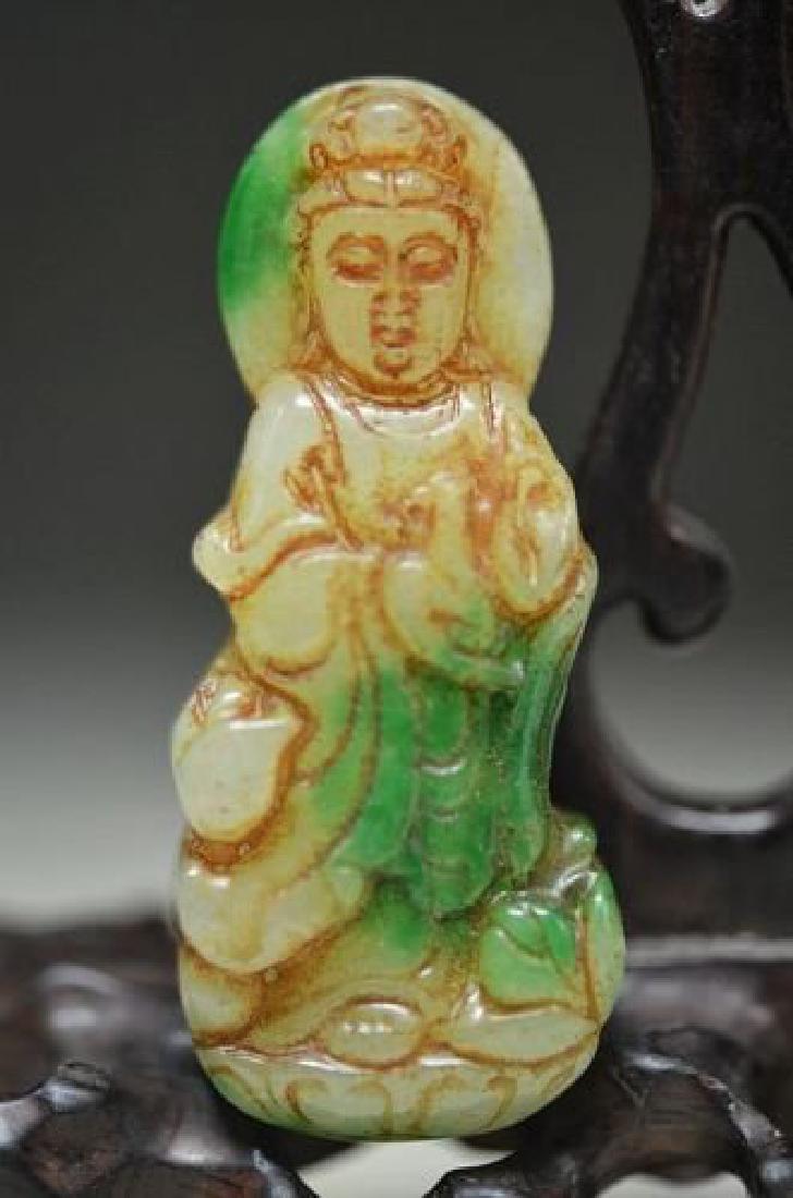 OLD JADEITE JADE HAND CARVING KWAN-YIN PENDANT (1 of 1)