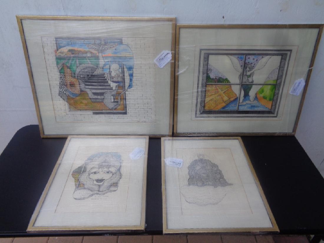 Lot of 4 Original Ink-Watercolor - Signed (1 of 11)